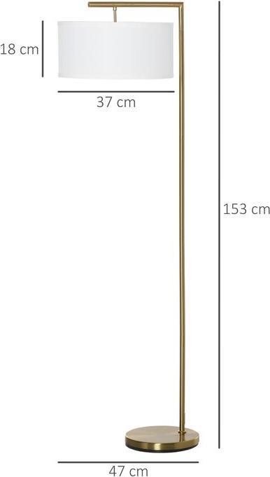 Produktbild Swisshandel24 Stehlampe Stehleuchte E27 Sockel für Wohnzimmer Schlafzimmer Büro Metall Stahl Leinen Gold+Weiss 47x (E27)