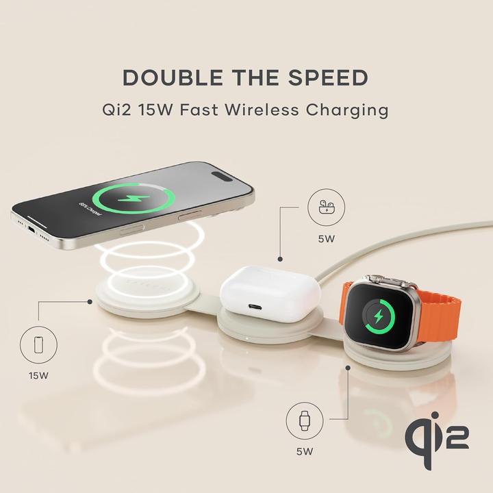 Immagine prodotto Satechi Caricabatterie wireless OntheGo 3-in-1 con Qi2 (15 W)