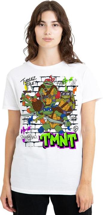 Actual product image Teenage Mutant NT Unisex Adult Brick Wall Poster T-Shirt (L)