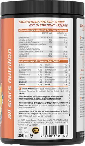 Image du produit All Stars Clear Isolate Whey Protein (boîte de 390g) (Ice Tea Mangue Pêche, 1 pcs, 400 g)