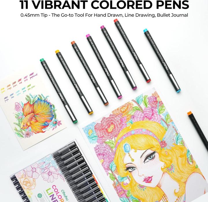 Image du produit Ohuhu Crayons à dessin Feinliner (Multicolore, 18 x)