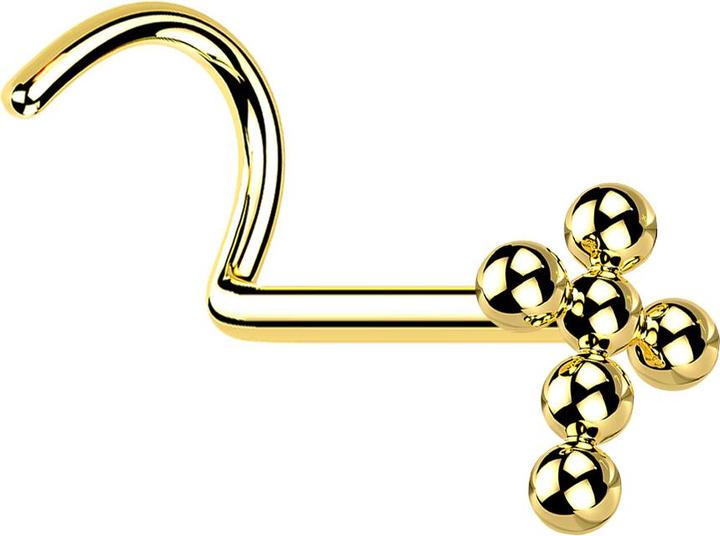 Produktbild Star Piercing Nasenstecker gebogen vergoldet Kreuz Kugeln (ohne Messing, Titan G23)