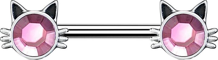 Actual product image Star Piercing Barbell silber Katze mit Kristall (Surgical steel 316L, Brass)