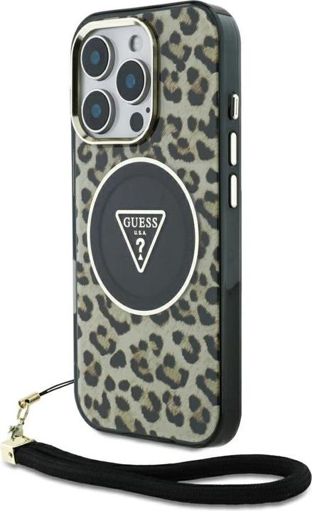 Produktbild Guess HC IML Leopard Triangle Cord Strap MagSafe Case for iPhone 16 Pro - Brown (Apple iPhone 16 Pro)