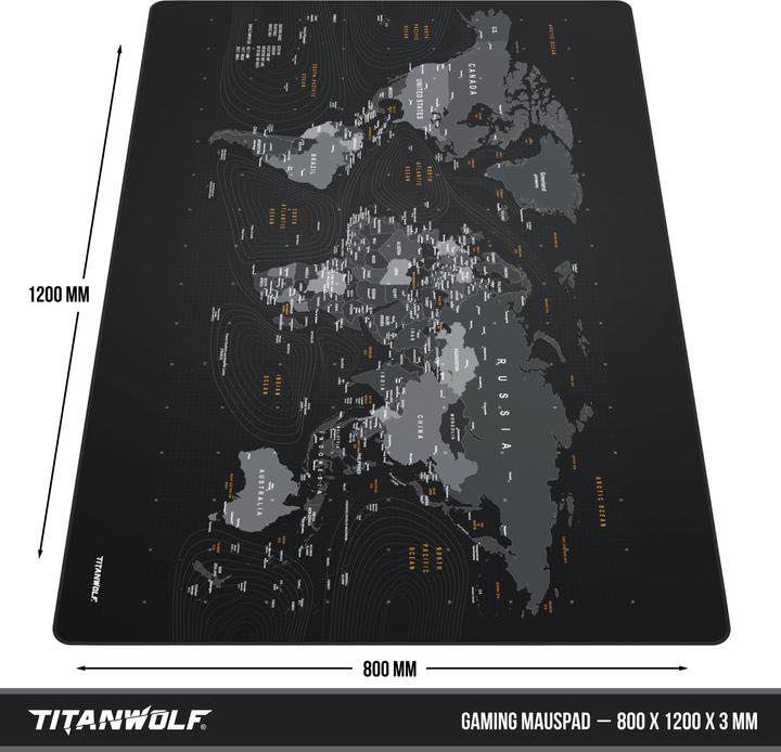 Produktbild Titanwolf Gaming Mauspad, XXXL Speed Mausmatte, Mousepad 1200 x 800 mm, Geschwindigkeit & Präzision, Weltkarte (XXL)