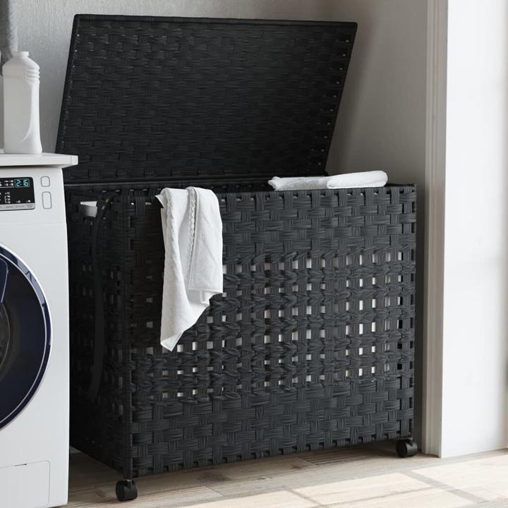 Immagine prodotto VidaXL Cesto portabiancheria con rotelle Nero 66x35x60 cm Rattan, colore