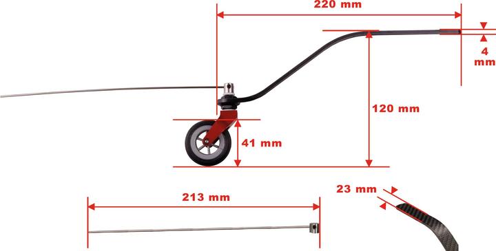 Actual product image Kuza Rear landing gear 150-220cc Carbon V2 with approx. 41mm wheel steerable
