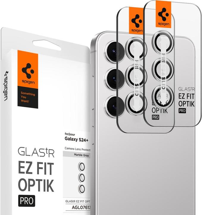 Actual product image Spigen Galaxy S24 Plus Camera Lens Protector EZ Fit GLAS.tR Optik Pro 2PCS Marble Grey (2 Piece, Samsung Galaxy S24+)