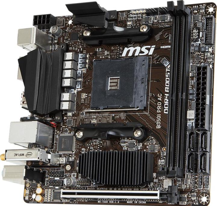 Produktbild MSI B350I PRO AC - Motherboard - Mini-ITX - Socket AM4 - AMD B350 - USB 3.1 Gen 1, USB 3.1 Gen 2 - B (AM4, AMD B350, Mini-ITX)