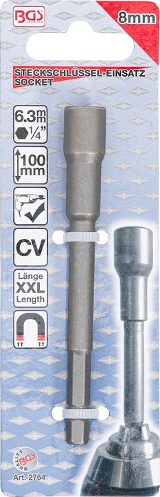 Actual product image BGS Socket, Hexagon, extra long for electric drills 6.3 mm (1/4") Drive 8 mm (8 mm)