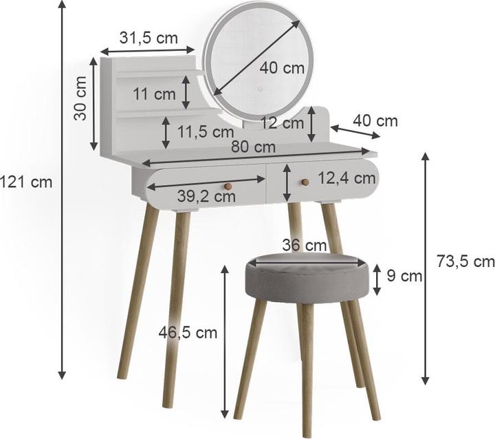 Produktbild Vicco Edda mit Hocker und Beleuchtung (80 x 40 x 121 cm)