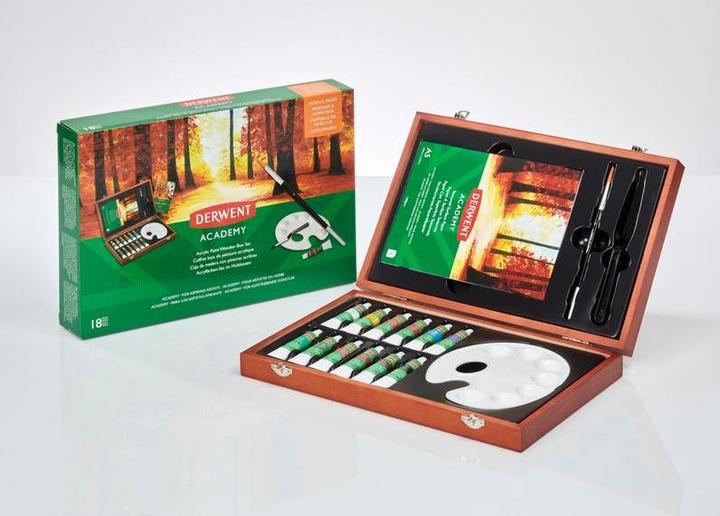 Produktbild Derwent Acrylfarbe Acrylic Wooden Box Mehrfarbig (Mehrfarbig, 12 ml)