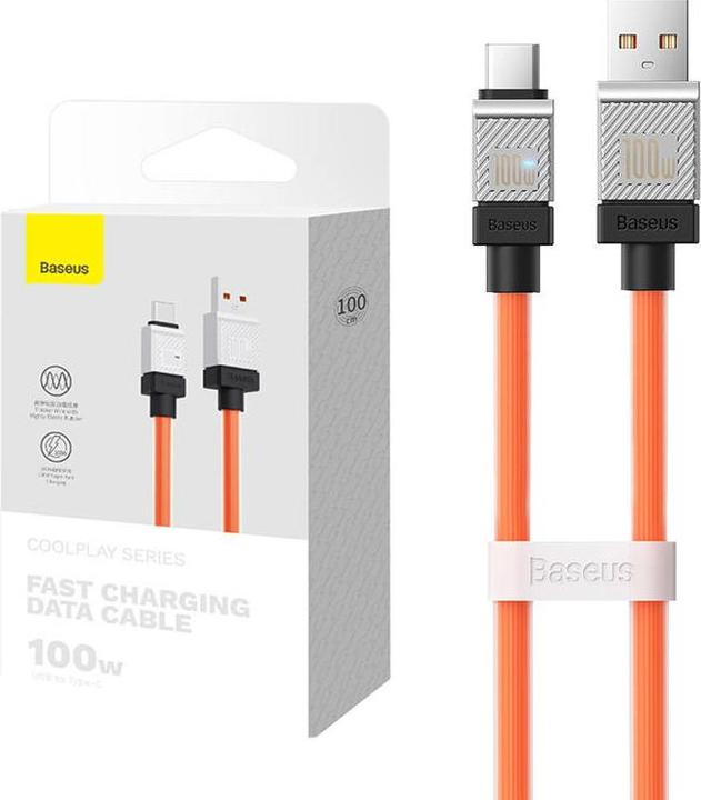 Actual product image Baseus Cable USB do USB-C CoolPlay 100W 1m (orange) (1 m, USB 3.0)