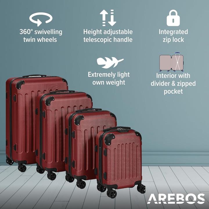 Immagine prodotto Arebos Valigia (94 l, Bagaglio a mano (fino a 50 litri), M (50 - 90l), L (90 - 115l), XL (da 115l))