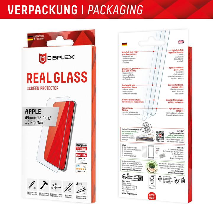 Immagine prodotto Displex Real Glass (1 Pezzo/i, Apple iPhone 15 Pro Max, Apple iPhone 15 Plus)