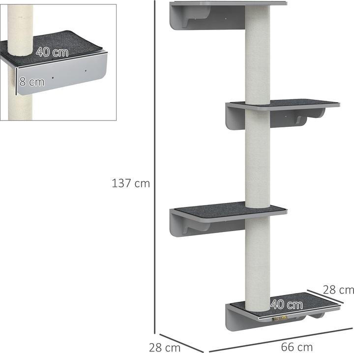 Image du produit Jamb Arbre à chat mural (137 cm, Gris clair+Beige)