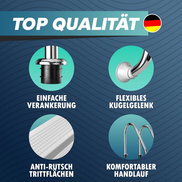 Image du produit Poolomio Echelle suspendue en acier inoxydable | 4 marches | modèle standard