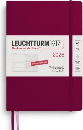 Immagine prodotto Leuchtturm1917 LEUCHTTUR Wochenkalender Medium 2026 44370486 1W/1S port red DE A5 (A5, Tedesco)