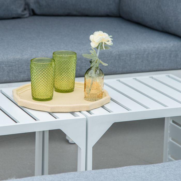 Image du produit Swisshandel24 Salon de jardin 5 personnes avec table basse et canapé avec coussins Outdoor Aluminium Blanc+Gris
