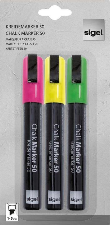 Sigel Kreidemarker Gelb/Grün/Pink (Gelb, Grün, Pink, 5 mm, 3 x)
