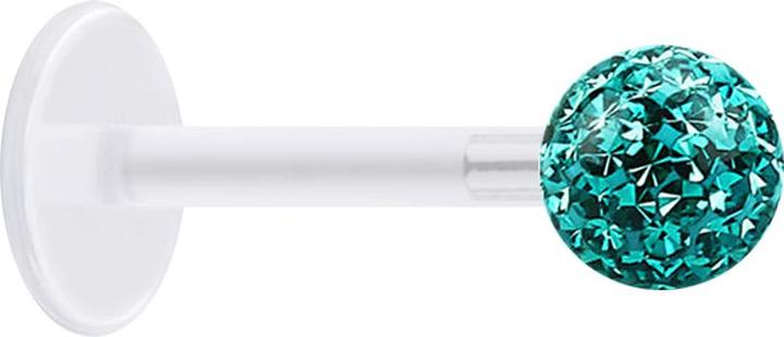 Star Piercing Micro Labret transparent mit Kristallkugel türkis und Epoxy Schutzschicht (Chirurgenstahl 316L, ohne Messing, Bioflex)