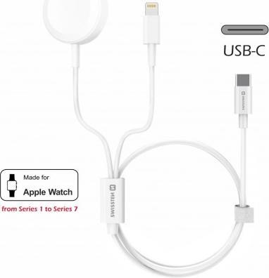 Actual product image Swissten Wireless CHARGER 2in1 Apple Watch AND Lightning, USB-C 1.2 M