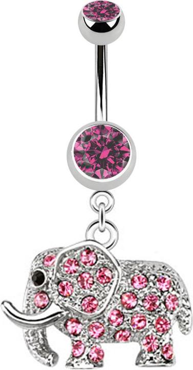 Produktbild Star Piercing Banane silber mit Anhänger Elefant pink (Chirurgenstahl 316L, ohne Messing)
