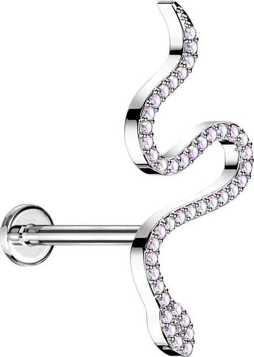 Produktbild Star Piercing Micro Labret Innengewinde silber Schlange gross Kristalle multicolor (Messing, Chirurgenstahl 316L)