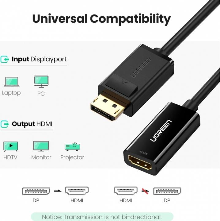 Produktbild Ugreen Display Port auf HDMI Adapter Konverter 1080P mit Audio (25 cm)