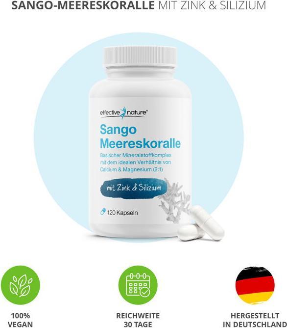 Actual product image Effective Nature Sango coral with zinc and silicon 120 capsules (120 Piece, Capsules, 120 g)