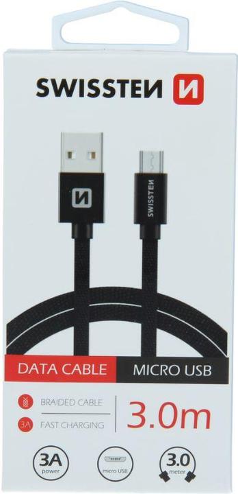 Produktbild Swissten Datenkabel Textil USB / Micro-USB 3.0 M (3 m, USB 3.0)