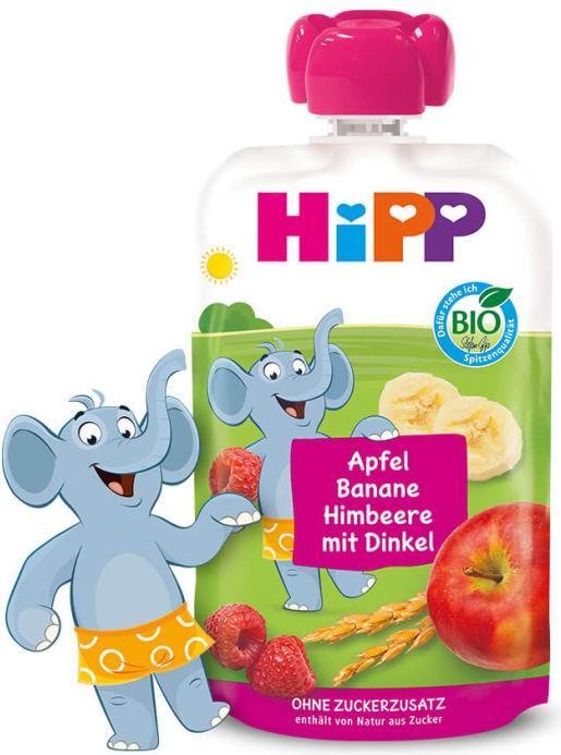 Immagine prodotto Hipp HiPPiS in busta da spremere: Mela-Banana-Raspberry con farro, senza zuccheri aggiunti (100 g)