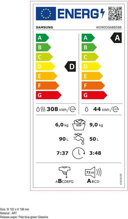 Label énergétique Samsung Waschtrockner WD6400
