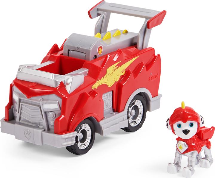 Actual product image Spin Master PAW Patrol Rescue Knights Marshall transformable toy car with action figure to collect