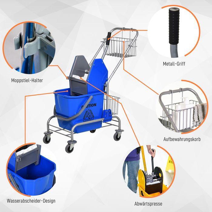 Produktbild Swisshandel24 Putzwagen Reinigungswagen 26 Liter Wischwagen mit Wringer Rollen Blau (1 Stk.)