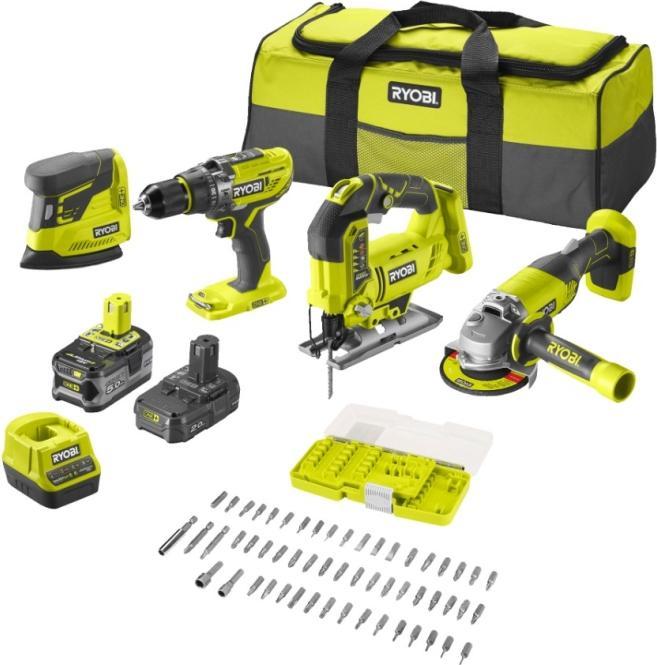Ryobi 5133004771 R18CK4F-252S Combiset 18 Volt 2.0/5.0 Ah Li-Ion (Bandschuurmachine)