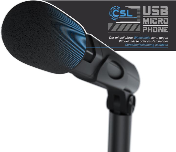 Produktbild CSL Streaming Mikrofon, USB Desktop Mikro mit Windschutz RMP 800 Tischmikrofon / Standmikrofon