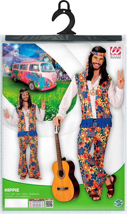 Image du produit Widmann HIPPIE MAN (Hemd mit Weste, Hose, Kopftuch, Kette mit Peacezeichen), L (L)