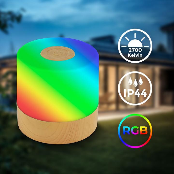 Image du produit B.K.Licht Akku RGB LED Lampe de table, couleur bois, 1xLED/1,5W (100 lm)