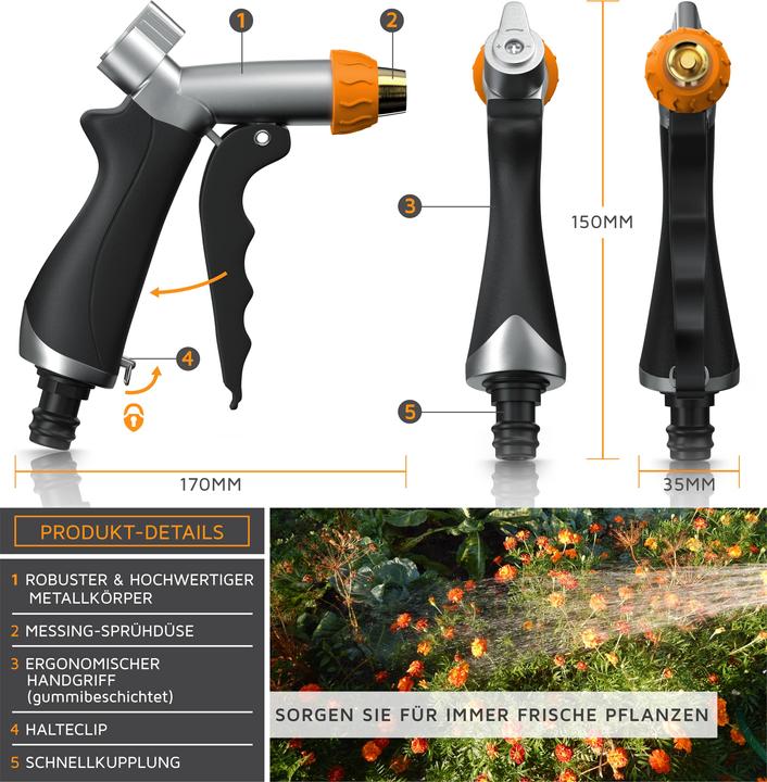 Actual product image Brandson Multifunctional shower, metal garden hand shower, garden shower 1/2 inch, pistol grip, brass