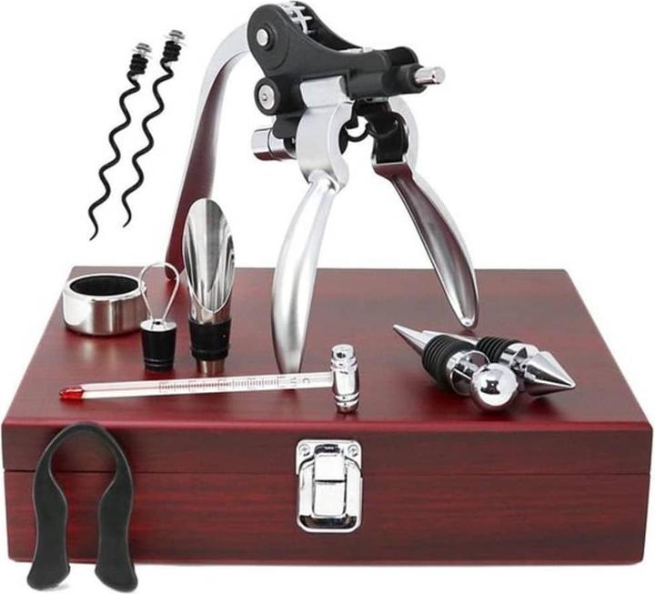 Actual product image Childhome Gift set wine in wooden box 10 pieces (Drip ring, Wine stopper, Wine pourer, Wine thermometer)