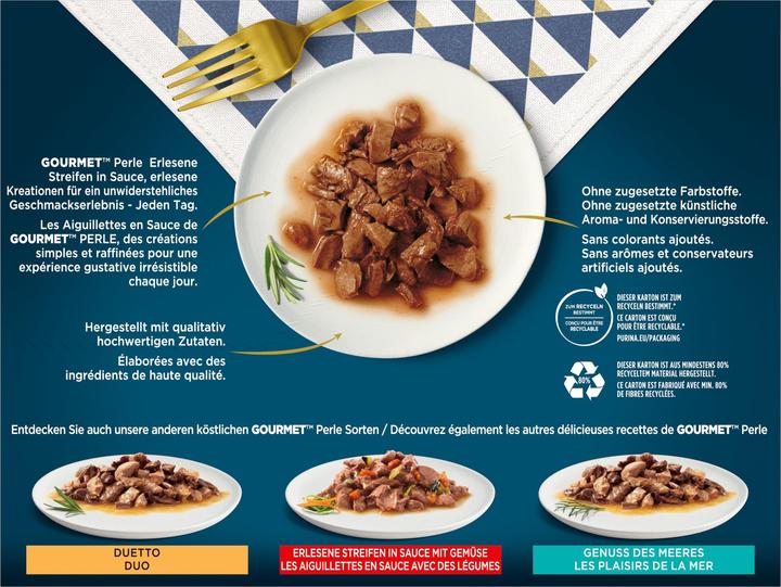 Image du produit Gourmet Bandes sélectionnées en sauce (boeuf, poulet, lapin & saumon) (Adulte, 12 pcs, 1135 g)