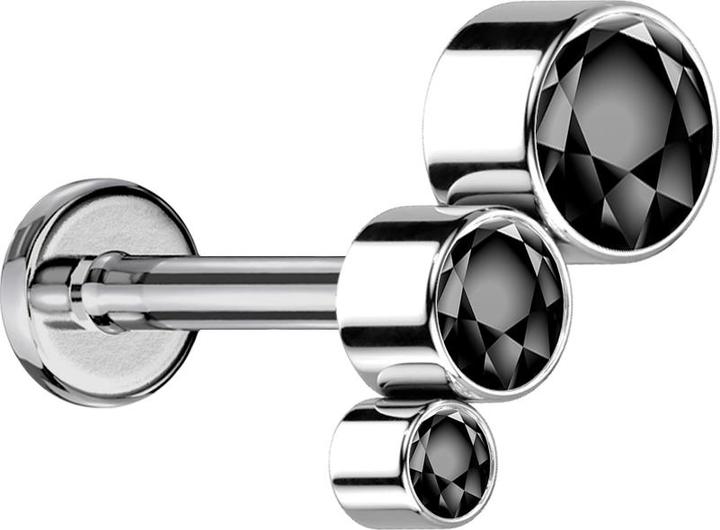 Produktbild Star Piercing Micro Labret Innengewinde silber absteigend drei Kristalle schwarz (ohne Messing, Titan G23)