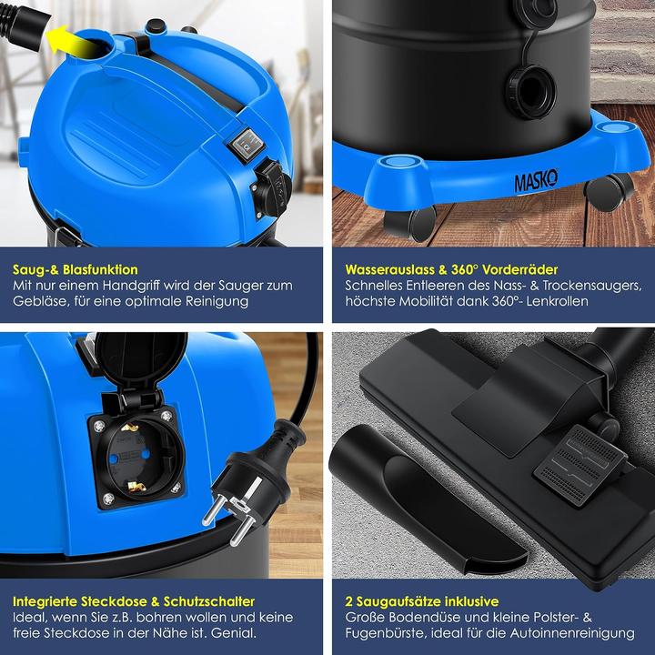 Image du produit Masko Aspirateur industriel 6IN1, bleu (Aspirateur eau et poussière)