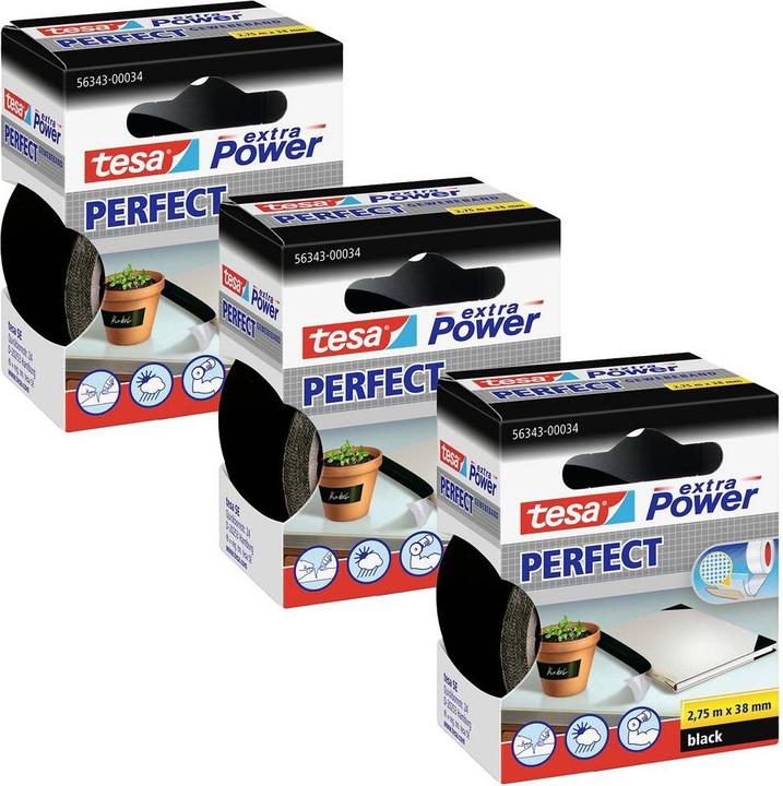 Produktbild tesa 3x EXTRA POWER PERFECT Gewebeband, gewebeverstärktes Ductape, Dreierpack (38 mm)