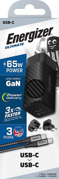 Immagine prodotto Energizer Caricabatterie Power Delivery - 65 W - UE/UK/US incluso cavo USB-C a USB-C (65 W)