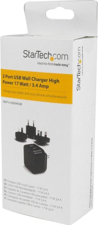 Immagine prodotto StarTech Caricatore USB a 2 porte / Alimentatore - Doppia spina di ricarica 17 Watt / 3,4 Amp - Doppio (17 W)