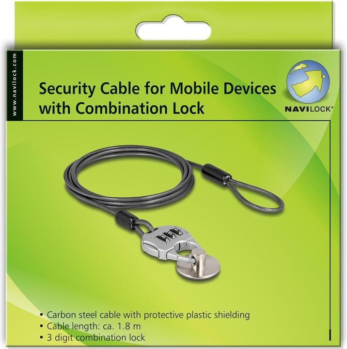 Image du produit Navilock Câble de sécurité pour tablettes et smartphones avec serrure à combinaison et acier