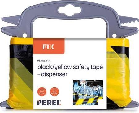 Actual product image Perel Black/yellow safety tape - 100 m - dispenser (80 mm)