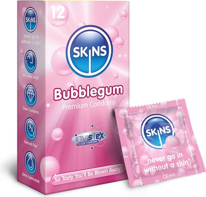 Produktbild Skins Blow Me Bubblegum» 12 leckere Kondome mit Kaugummi-Aroma - ohne Latexgeruch (12 Stk.)